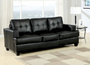 Black Bonded Leather Modern Sofa w/Queen Size Sleeper [AMS-15061 Platinum]