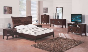 Distressed Cherry High Gloss Finish Stylish Bedroom Set [GFBS-Isabella]