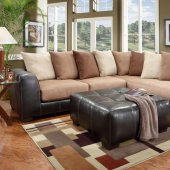 Saddle Fabric & Dark Brown Vinyl Modern Sofa and Loveseat Set