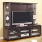 Contemporary Cappuccino Finish TV Console w/Glass Piers & Lights