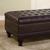 Dark Brown Leather Elegant Storage Ottoman w/Tufted Accents