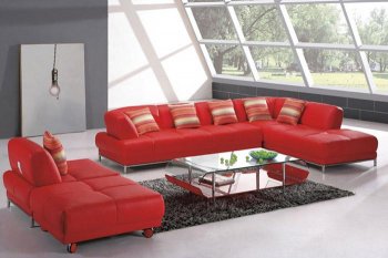 Red Top Grain Italian Leather Contemporary 4PC Sectional Sofa [VGSS-YI-836]