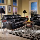 Black Leatherette Sofa And Loveseat Set w/Blocked Legs