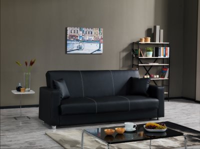 Tempo Sofa Bed in Black Leatherette by Casamode