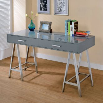 Liv Modern Office Desk CM-DK6133 in Glossy Gray & Chrome