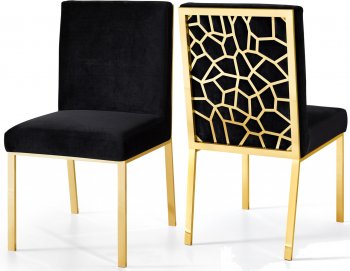 Opal Dining Chair 737 Set of 2 Black Velvet Fabric by Meridian [MRDC-737 Opal Black]