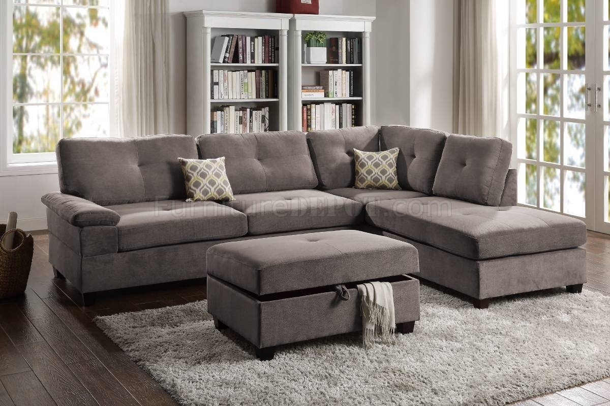 F6425 Sectional Sofa - Charcoal Waffle Suede - Poundex w/Options