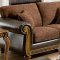 Brown Fabric Traditional Sofa & Loveseat Set w/Faux Leather Arms