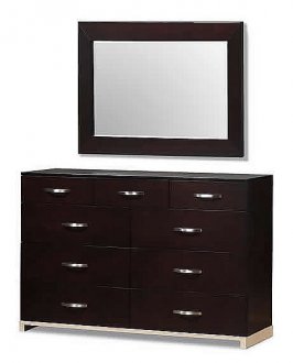 Rich Cappuccino Finish Contemporary Nine-Drawer Dresser