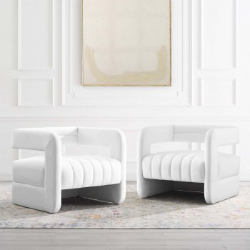 Range Accent Chair Set of 2 in White Velvet by Modway [MWAC-4163 Range White]