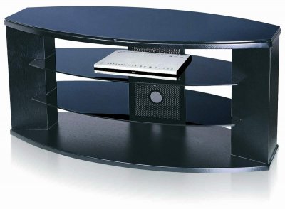 Black Tempered Glass & Metal Modern Elegant TV Stand w/Shelves