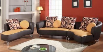 Two-Tone Bonded Leather Sectional Sofa w/Fabric Back & Pillows [CYSS-Albany-Camel]