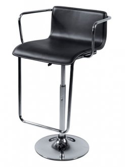 Black Leather Match Upholstery Set of 2 Bar Arm Stools