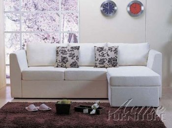 Cream Fabric Modern Sectional Sofa w/Pull-Out Ottoman [AMSS-05774]