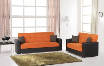 Lego Sofa Bed in Orange Microfiber by Rain w/Optional Items