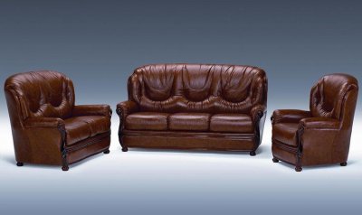 Brown Full Top Grain Italian Leather 3PC Living Room Set