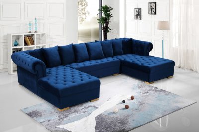 Presley Sectional Sofa 698 in Navy Velvet Fabric by Meridian