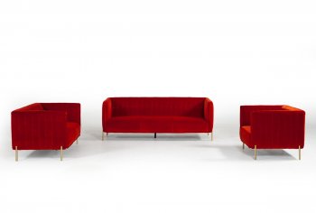 Karla Sofa Set 3Pc in Red-Orange Velvet Fabric by VIG [VGS-Karla Red-Orange]