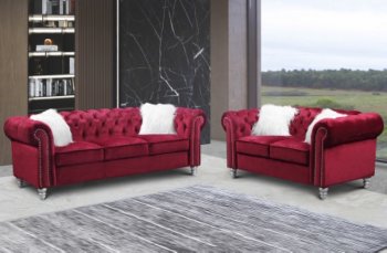 LCL-013 Sofa & Loveseat Set in Burgundy Velvet [BDS-LCL-013 Burgundy]