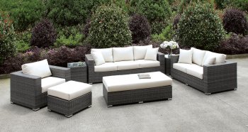 Somani CM-OS2128-16 7Pc Outdoor Patio Sofa Set in Ivory & Gray [FAOUT-CM-OS2128-16-Somani]