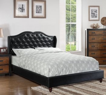 F9368Q 5Pc Bedroom Set in Black Leatherette by Poundex w/Options [PXBS-F9368Q Black]