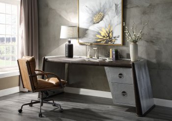 Brancaster Office Desk 92855 in Aluminum & Brown by Acme [AMOD-92855 Brancaster]