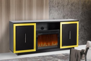 Sashi Electric Fireplace Media Console in Black w/Gold Accents [SFMAFP-Sashi Black]