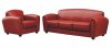 Red Full Leather Sofa & 2 Chairs Set