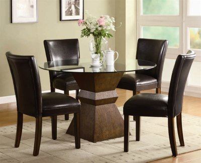 Deep Brown Finish & Glass Top Modern 5Pc Dining Set