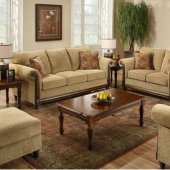 Beige Fabric Sofa & Loveseat Set w/Optional Chair & Ottoman