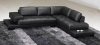 Black Leather Modern Sectional Sofa w/Wooden Legs