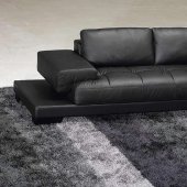 Black Leather Modern Sectional Sofa w/Wooden Legs