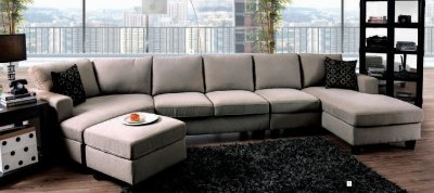 Traci Sectional Sofa CM6600 in Light Gray Linen-Like Fabric