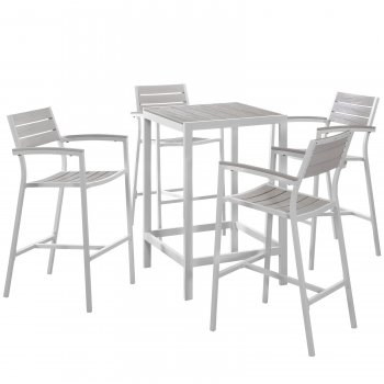 Maine 5 Piece Outdoor Patio Bar Set in White & Gray by Modway [MWOUT-EEI-1755-WHI-LGR-SET]