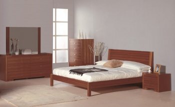 Teak Semi Gloss Finish Modern Bed w/Optional Case Goods [BHBS-Alpha-Teak]