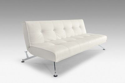 White Full Leatherette Modern Convertible Sofa Bed w/Chrome Legs