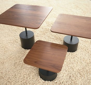 Walnut Finish Modern 3Pc Square Coffee Table Set w/Metal Base [INCT-Quarter-Walnut]