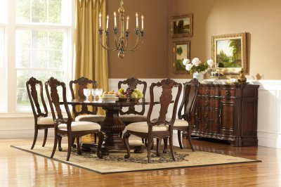 Rich Brown Finish Classic Pedestal Dining Table w/Optional Items