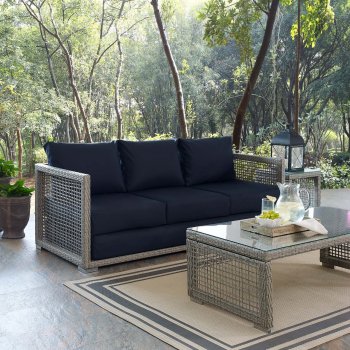 Aura Outdoor Patio Sofa 2923 in Gray & Navy by Modway w/Options [MWOUT-EEI-2923-GRY-NAV Aura]