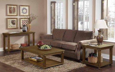 Weathered Acacia Wood Traditional Coffee Table w/Shelf