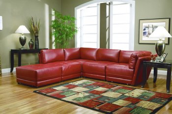 Red Bonded Leather Contemporary Sectional Sofa W/Tufted Seats [CRSS-500897-Kayson]