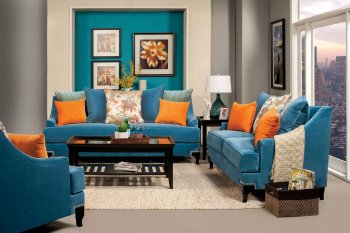 Viscontti SM2203 Sofa in Peacock Blue Fabric w/Options [FAS-SM2203-Viscontti]