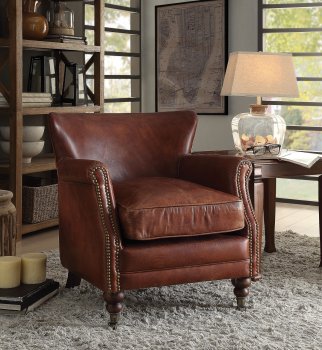 Leeds Accent Chair 96679 in Dark Brown Genuine Leather by Acme [AMAC-96679-Leeds]