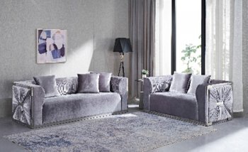 LCL-012 Sofa & Loveseat Set in Gray Velvet [BDS-LCL-012 Gray]