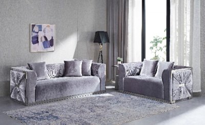 LCL-012 Sofa & Loveseat Set in Gray Velvet