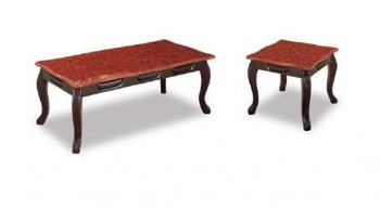 Dark Cherry Finish Classic Coffee Table w/Brown Faux Marble Top [GFCT-9110-Brown]