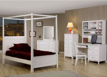 Stylish White Finish Kid's Bedroom with Canopy Bed [CRBS-219-400230]