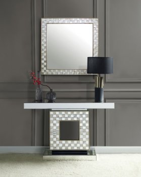 Nasa Console Table & Mirror Set 90500 in Mirrored & Pearl - Acme [AMCT-90500-Nasa]