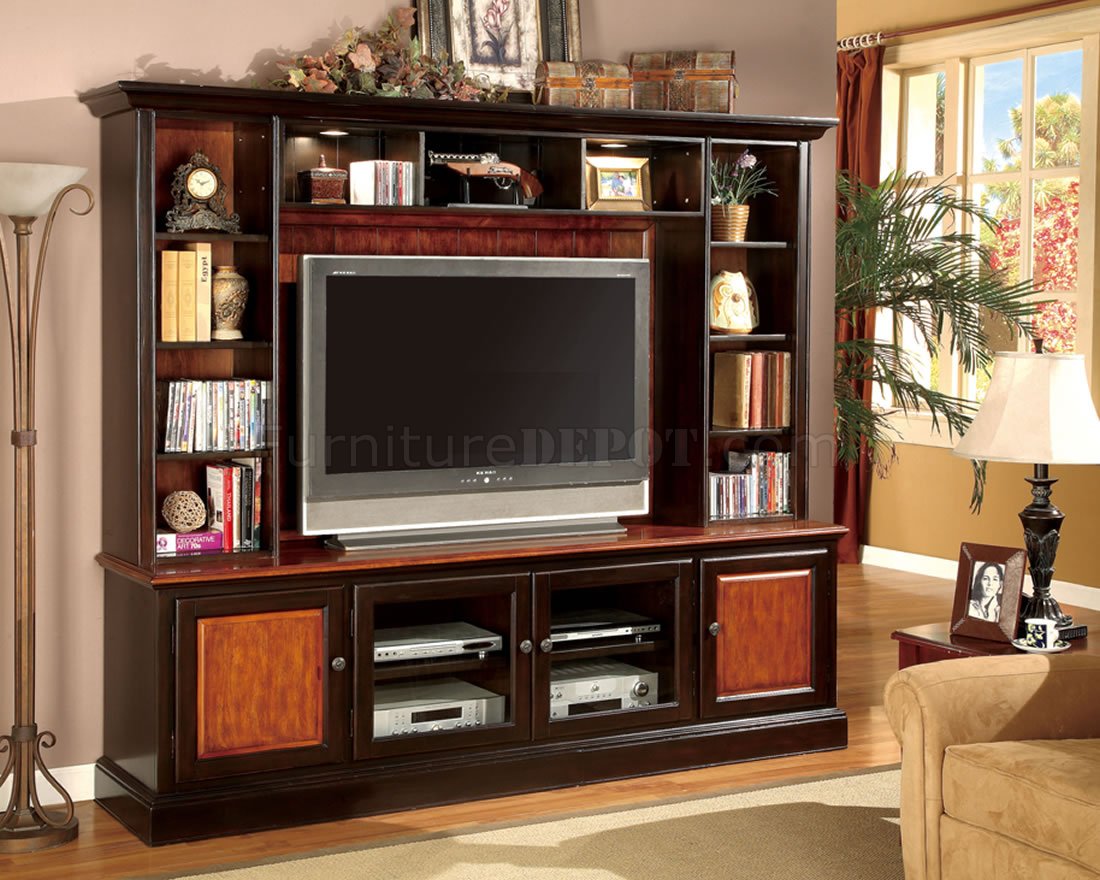 Two-Tone Classic Wall Unit W/Decorative Lights & Glass Doors - Click Image to Close
