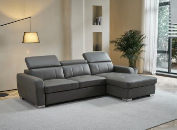 1822 Sectional Sofa in Gray Leather by ESF w/Bed [EFSS-1822 Gray]